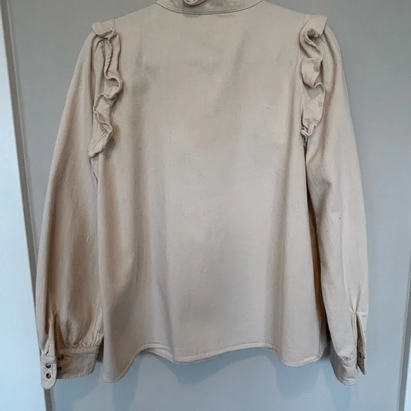 Sezane Cream Ruffle Blouse (Denim material) 38 - Picture 7 of 8